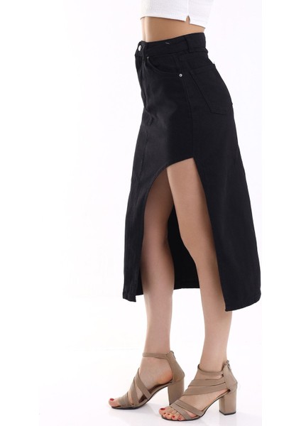 Kot Etek Yırtmaçlı Max Siyah/ Blue Denım Skırt Wıth Slıts