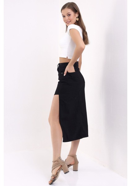 Kot Etek Yırtmaçlı Max Siyah/ Blue Denım Skırt Wıth Slıts indirimleri