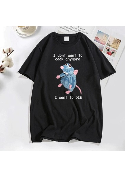Komik T Shirt Erkekler Baskı Artık Pişirmek Istemiyorum Ben Fare Sıçan T-Shirt Rahat Pamuk Kı
