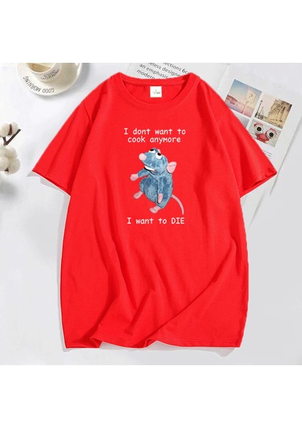 Komik T Shirt Erkekler Baskı Artık Pişirmek Istemiyorum Ben Fare Sıçan T-Shirt Rahat Pamuk Kı