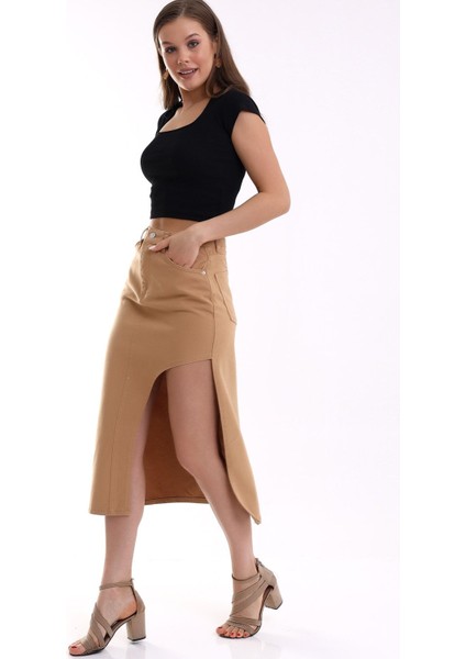 Kot Etek Yırtmaçlı Max Taba/ Blue Denım Skırt Wıth Slıts