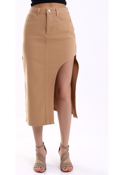 Kot Etek Yırtmaçlı Max Taba/ Blue Denım Skırt Wıth Slıts modelleri