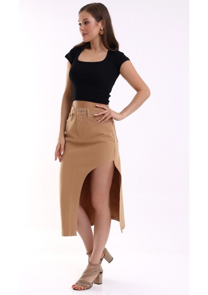 Kot Etek Yırtmaçlı Max Taba/ Blue Denım Skırt Wıth Slıts indirimleri