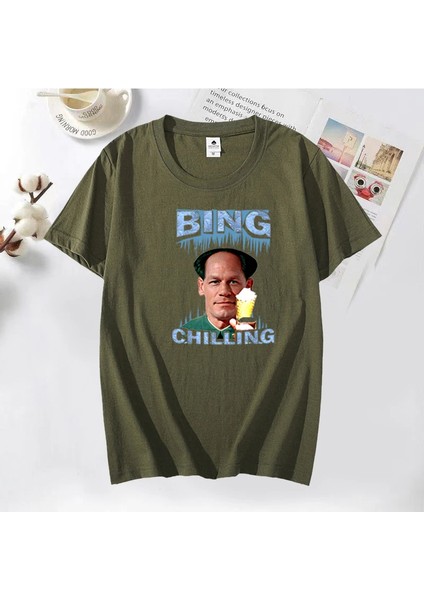 Bing Soğutma Retro John Xina Dondurma Erkek Tişört Siyah Pamuk Yaz Rahat Kısa Kollu Erkek T S