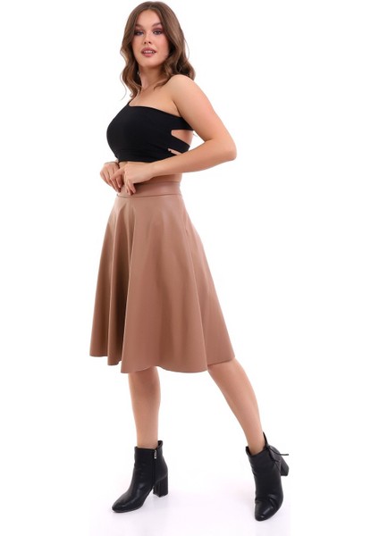 Kloş Etek Suni Deri Diz Boy modelleri