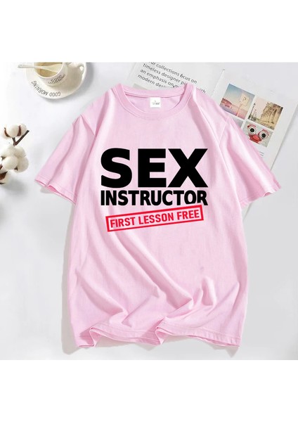 Seks Eğitmen Ilk Ders Ücretsiz T Shirt Erkekler Yetişkin Humour Serin Şaka T-Shirt Erkek Komi