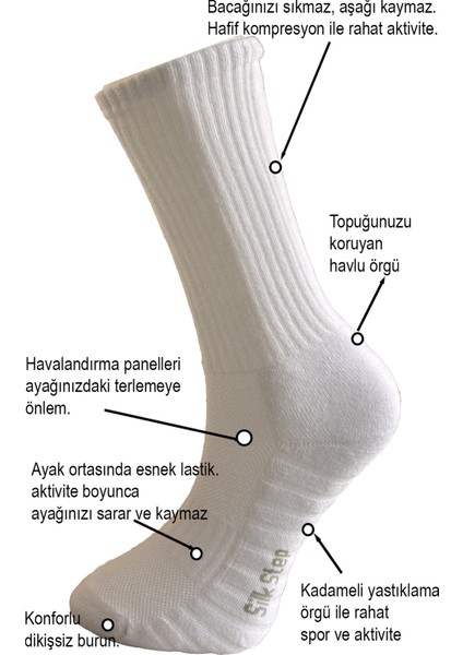 Fit Line 3'lü Siyah-Beyaz-Gri Erkek ve Bayan Spor Çorabı , Active - Fonksiyonel (1çift Siyah - 1çift Beyaz - 1çift Gri)