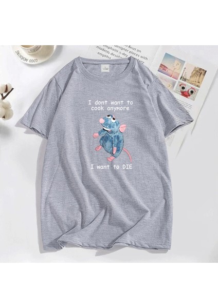 Komik T Shirt Erkekler Baskı Artık Pişirmek Istemiyorum Ben Fare Sıçan T-Shirt Rahat Pamuk Kı