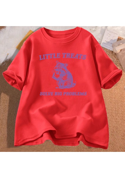 Küçük Davranır Büyük Sorunları Çözmek Komik Rakun Baskı T Shirt Erkek Kadın Moda Harajuku Ret