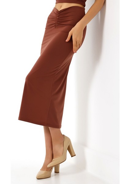 Ön Büzgü Detaylı Maxi Boy Astarlı Etek 82 cm Tam Boy / Shır Detaıled Long 82CM Skırt fiyatları