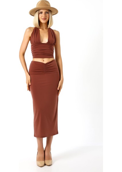 Ön Büzgü Detaylı Maxi Boy Astarlı Etek 82 cm Tam Boy / Shır Detaıled Long 82CM Skırt modelleri