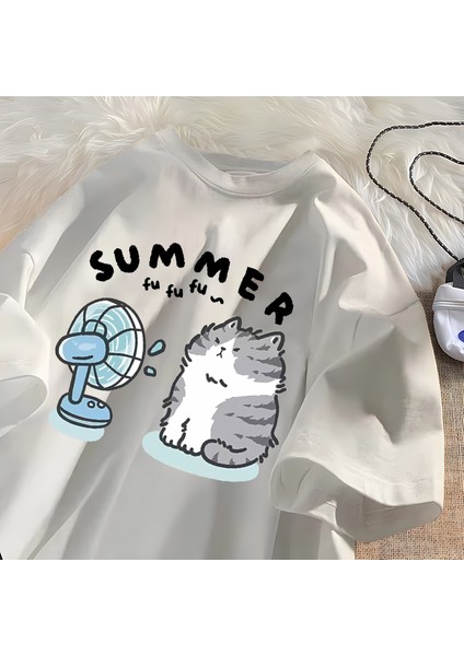 Komik Fan Kedi Grafik T Shirt Kadın Erkek Pamuk T-Shirt Rahat Yaz Kısa Kollu Tee Erkek