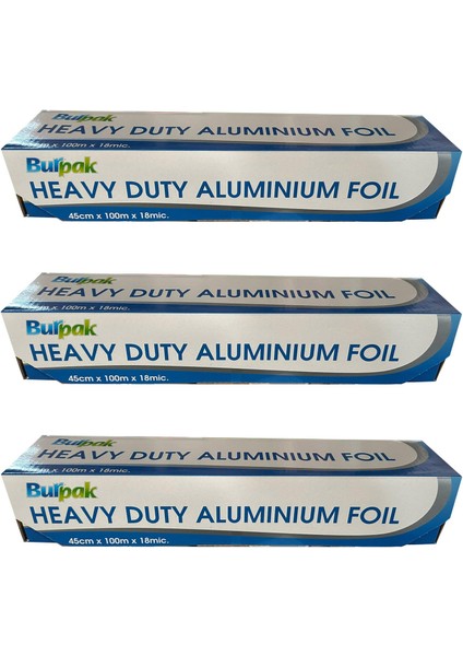 Heavy Duty Ağır Hizmet Tipi Alüminyum Folyo - 45 cm. x 100 Metre - 18 Mikron - 3 Paket