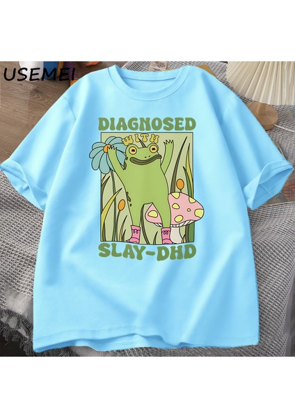 Komik Kurbağa Slay ile Teşhis-Dhd T-Shirt Erkek Groovy Kurbağa Meme T Shirt Zihinsel Sağlık T