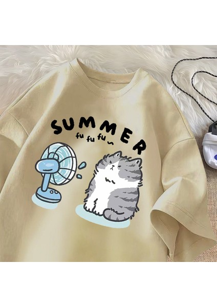 Komik Fan Kedi Grafik T Shirt Kadın Erkek Pamuk T-Shirt Rahat Yaz Kısa Kollu Tee Erkek
