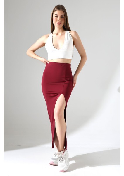 Uzun Dalgıç Etek Ön Yırtmaçlı 92 cm Iç Göstermez Orta Kalın Düz Likralı Kumaş