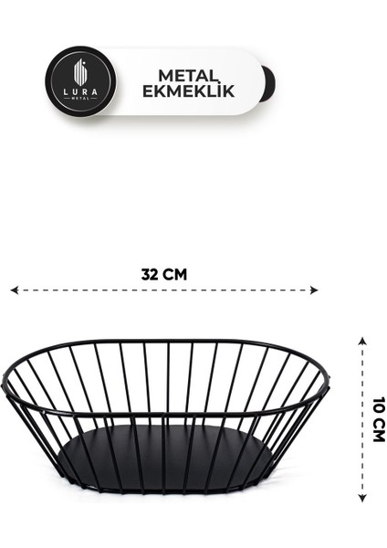 Vernik Siyah Metal Ekmek Kutusu Sepeti – Modern ve Dayanıklı Ekmeklik - 32X10 cm