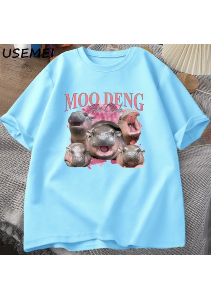 Moo Deng Fan Kulübü T Shirt Erkekler Komik Pamuk Tayland Kısa Kollu T-Shirt Erkek Tasarımcı K