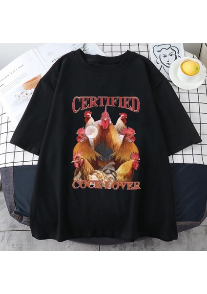 Komik Tavuk Meme Grafik T-Shirt Erkek Kadın Klasik Yüksek Kaliteli Giyim % Pamuk Te