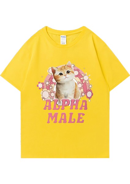 Alfa Erkek Sevimli Yavru Gökkuşağı Grafik T Shirt Erkek Kadın Komik Kedi Günlük Tişört Moda P