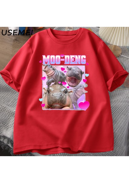 Komik Moo-Deng Bebek Pygmy Hippo Sevimli Hayvanat Bahçesi T Shirt Adam Kadın Nedensel Pamuk K