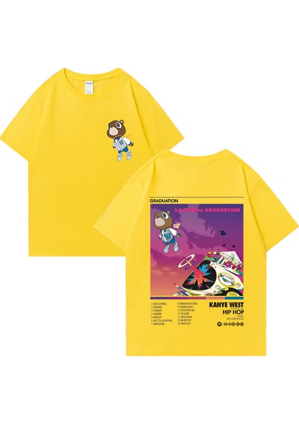Rapçi Kanye West Mezuniyet Müzik Albümü Grafik T Shirt Erkek Kadın Hip Hop Streetwear Gevşek