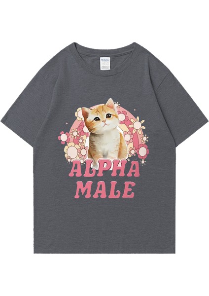 Alfa Erkek Sevimli Yavru Gökkuşağı Grafik T Shirt Erkek Kadın Komik Kedi Günlük Tişört Moda P