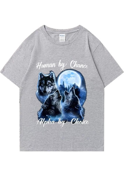 Insan Şansla Alfa Seçim Tarafından Kurt Grafik T-Shirt Moda Hip Hop Vintage Kısa Kollu T-Shir