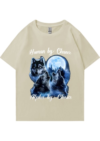 Insan Şansla Alfa Seçim Tarafından Kurt Grafik T-Shirt Moda Hip Hop Vintage Kısa Kollu T-Shir