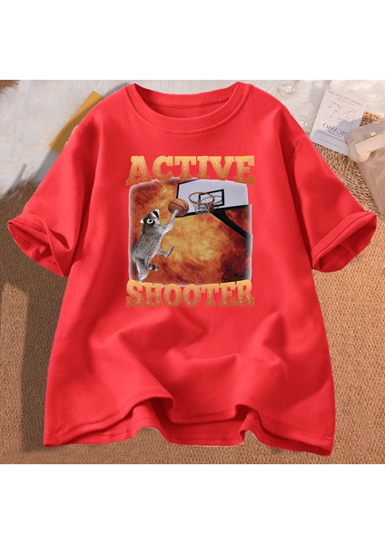 Aktif Atıcı Komik Basketbol Rakun Meme T Shirt Pamuk Kısa Kollu Grafik Tişörtleri Stre