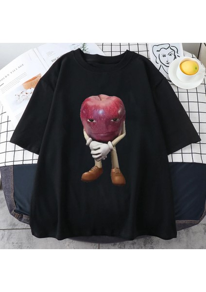 Vintage Apple Tasarım Grafik T Shirt Erkek Kadın Komik Y2K T-Shirt Hip Hop Streewear 100% Pam