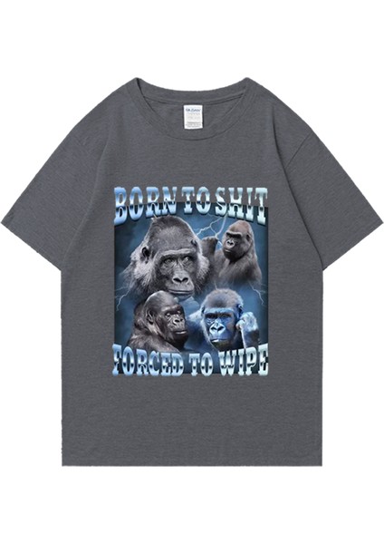Komik Anime Bok Olmak Zorla Goril Grafik T Shirt Retro Kısa Kollu O-Boyun T-Shirt Erkek Kadın