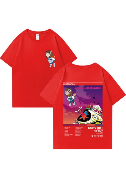 Rapçi Kanye West Mezuniyet Müzik Albümü Grafik T Shirt Erkek Kadın Hip Hop Streetwear Gevşek