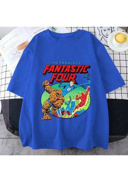 Sıcak Retro Fantastik 4 Vintage Grafik T Shirt Kadın Erkekler Yüksek Kaliteli Rahat Saf Pamuk