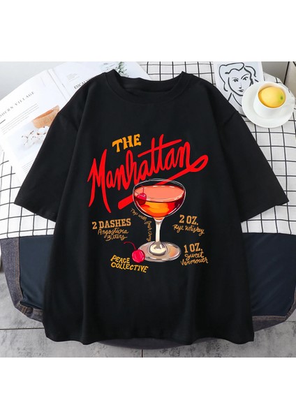 Manhattan Ağır Vintage T Erkek Kadın Moda Hip Hop Streetwear Gevşek Günlük Kıyafetler