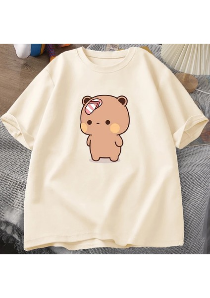 Erkekler T-Shirt Sevimli Karikatür Bubu Dudu Tshirt At Flip-Flop Atma Komik Pamuk Kısa Kollu