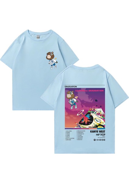 Rapçi Kanye West Mezuniyet Müzik Albümü Grafik T Shirt Erkek Kadın Hip Hop Streetwear Gevşek