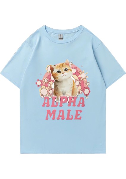 Alfa Erkek Sevimli Yavru Gökkuşağı Grafik T Shirt Erkek Kadın Komik Kedi Günlük Tişört Moda P