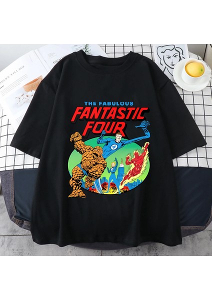 Sıcak Retro Fantastik 4 Vintage Grafik T Shirt Kadın Erkekler Yüksek Kaliteli Rahat Saf Pamuk