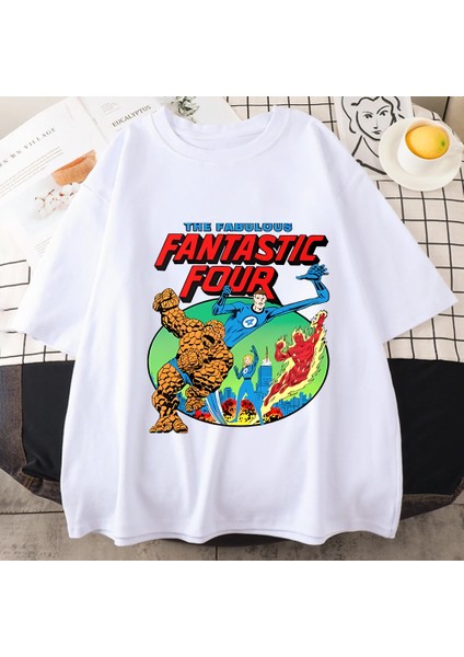 Sıcak Retro Fantastik 4 Vintage Grafik T Shirt Kadın Erkekler Yüksek Kaliteli Rahat Saf Pamuk