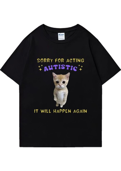 Sıcak Satış Otizm Kedi Komik Grafik Baskı T-Shirt Erkek Kadın Casual Tops Kısa Kollu Giysiler