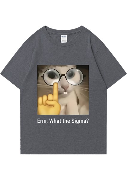 Erm, What The Sigma? Meme Funny T-Shirts Silly Cat Humor Print T Shirt Men Women Cute Vintage