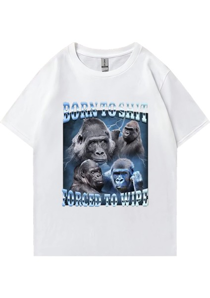 Komik Anime Bok Olmak Zorla Goril Grafik T Shirt Retro Kısa Kollu O-Boyun T-Shirt Erkek Kadın