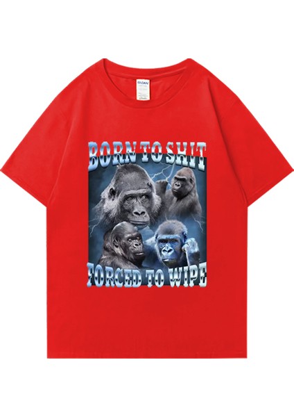 Komik Anime Bok Olmak Zorla Goril Grafik T Shirt Retro Kısa Kollu O-Boyun T-Shirt Erkek Kadın