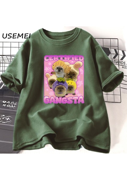 Sertifikalı Gangsta Komik Kedi Meme T-Shirt Erkekler Kadınlar Için T Goofy Ahh Tee Göm