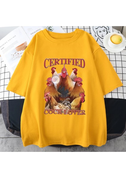 Komik Tavuk Meme Grafik T-Shirt Erkek Kadın Klasik Yüksek Kaliteli Giyim % Pamuk Te