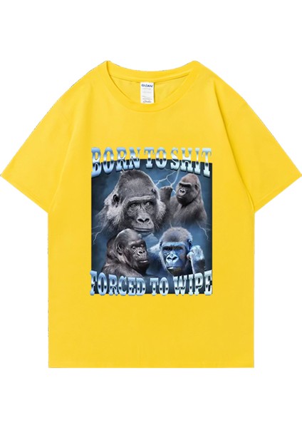 Komik Anime Bok Olmak Zorla Goril Grafik T Shirt Retro Kısa Kollu O-Boyun T-Shirt Erkek Kadın