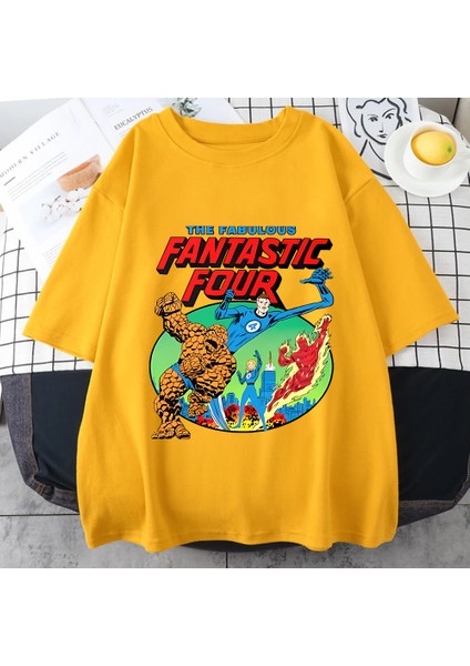 Sıcak Retro Fantastik 4 Vintage Grafik T Shirt Kadın Erkekler Yüksek Kaliteli Rahat Saf Pamuk