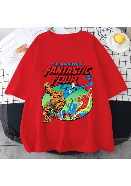 Sıcak Retro Fantastik 4 Vintage Grafik T Shirt Kadın Erkekler Yüksek Kaliteli Rahat Saf Pamuk