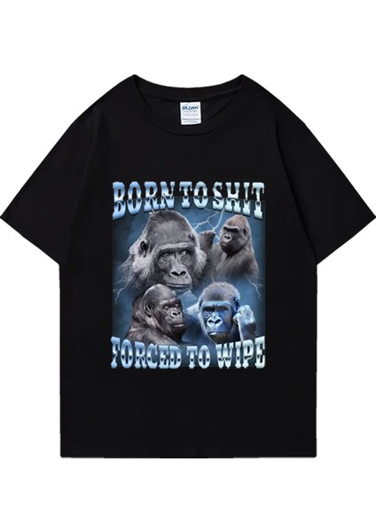 Komik Anime Bok Olmak Zorla Goril Grafik T Shirt Retro Kısa Kollu O-Boyun T-Shirt Erkek Kadın